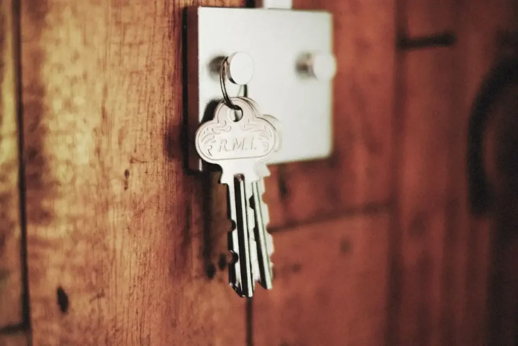 Key in the lock of a timber door – testing a new door lock after you replace it, how to replace a door lock in Hucknall with Secure Locksmiths Hucknall